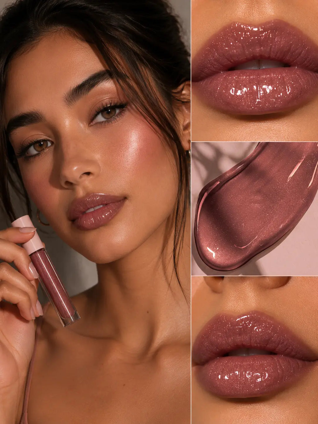 Lipstick with a close-up of a woman's lips and the lipstick itself.